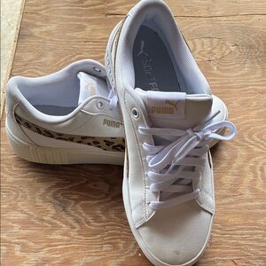 Puma White Low-Top Sneakers with Gold Logos